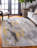 Unique Loom Outdoor Modern New York Machine Made Abstract Rug Ivory, Gray/Yellow 9' 0" x 12' 0"