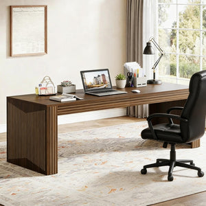 English Elm Executive Extra Long Wood Grain Computer Desk for Dual Monitor Home Office Setup T3971P449943
