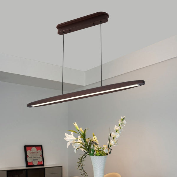 English Elm 51-inch Walnut Wood Linear Led Pendant Tunable Warm Light for Dining or Kitchen W1340P264187