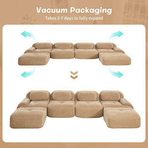 English Elm U-shaped Modular Sectional Sofa Corduroy Upholstered Ergonomic Curved Living Room Seating Camel W714S01245