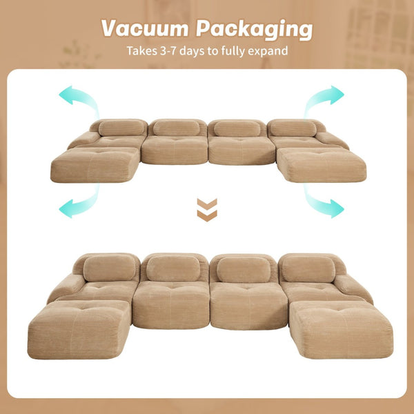 English Elm U-shaped Modular Sectional Sofa Corduroy Upholstered Ergonomic Curved Living Room Seating Camel W714S01245