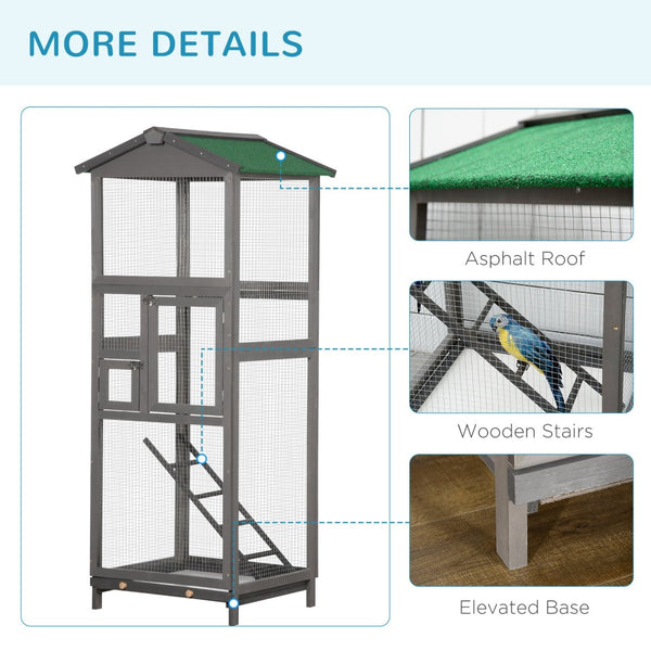 English Elm Pawhut Outdoor Fir Wood Aviary Tall Bird Habitat with Uv Protection and Pull Tray W2225P173757