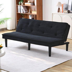 English Elm This 66-inch corduroy sofa bed with button-back design, sturdy wood frame, comfy sponge cushions, 500lb capacity Black W3371P311444