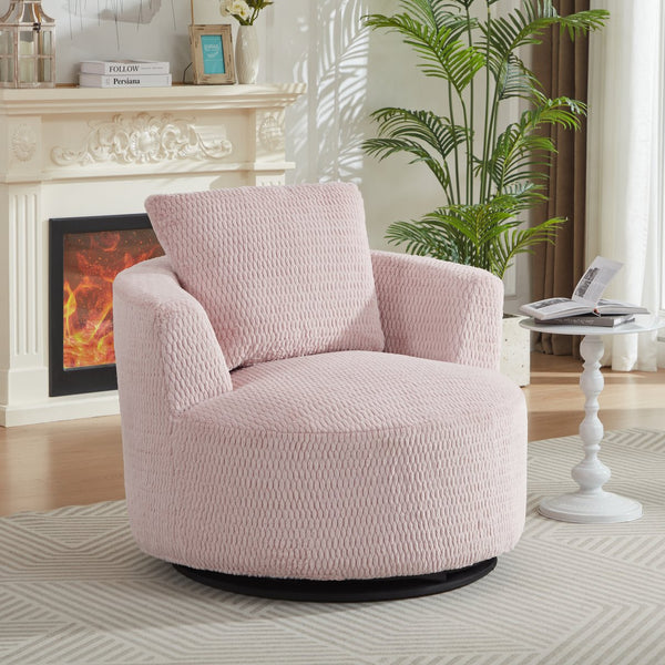 English Elm Compressible Plush 360° Swivel Accent Chair with Pocket Spring Support and Sturdy Wooden Base for Living Room Pink W2339P360553