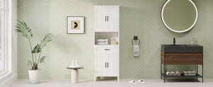 English Elm 70.9" High Freestanding Tall Bathroom Cabinet with Soft-Close Doors, Drawer & Adjustable Shelves for Organized Living White N729P272001K