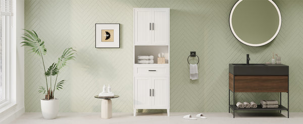 English Elm 70.9" High Freestanding Tall Bathroom Cabinet with Soft-Close Doors, Drawer & Adjustable Shelves for Organized Living White N729P272001K