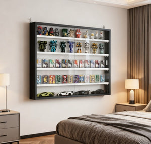 English Elm Black Wall Mounted Shadow Box Cabinet with Sliding Glass Doors for Collectibles T3971P412927