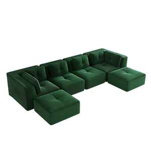 English Elm Modern Corduroy Modular Sectional with Tufted Cushions Two Ottomans Living Room Green W714S01800