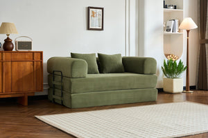 English Elm 59'' Corduroy Convertible Floor Sofa Sleeper with Bolster Pillow for Small Spaces Green W3434P406617
