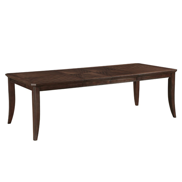English Elm Traditional Cherry Finish Extendable Dining Table with Dark Walnut Inlay Seats Eight B011P450615