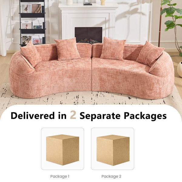 English Elm Pink Curved Compressed Sofa — Nordic Soft Foam & Spring Seating, Easy Setup, Stylish Centerpiece W3612S00010