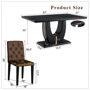 English Elm Black Wood Grain Mdf Dining Table Set Seats Four with Suede Upholstered Chairs W1151S04473