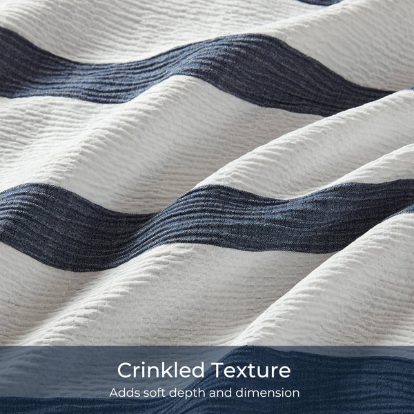 English Elm 2-piece Yarn-dyed Striped Comforter Set Seersucker Texture Coastal Japandi Bedding B035P463218