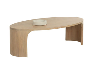 Sunpan TOMAS Mid-Century Modern Coffee Table in Light Acacia Wood – Oval Design with Sculptural Legs 112350