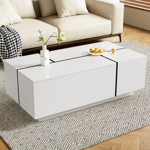 English Elm U-Can Extendable Coffee Table with Hidden Side Compartments and Dual Drawers, High-Gloss MDF Elegance White N724P292070K