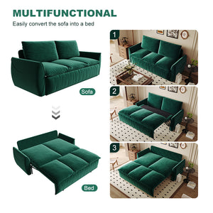 English Elm 70.9" Multi-Functional Convertible Sleeper Sofa Bed with 2-in-1 Pillow & Blanket Set, Velvet loveseat Green W1885P263565