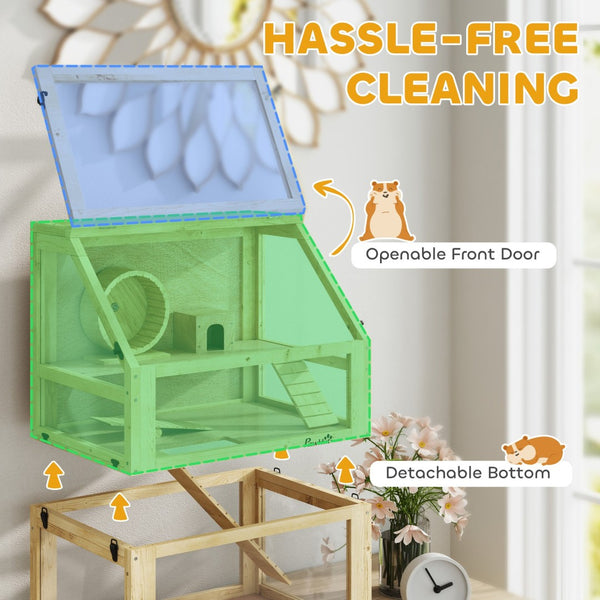 English Elm 3 Tier Solid Fir Wood Hamster Cage with Acrylic Panels and Deep Burrowing Chamber T3971P407314