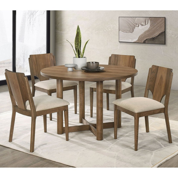 English Elm Graham Round Walnut Veneer Dining Set with X-cross Base and Cushioned Side Chairs B062S01724