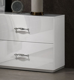 English Elm Contemporary Glam Nightstand High Gloss White Lacquered Finish with Chrome Acrylic Hardware B2741P431074