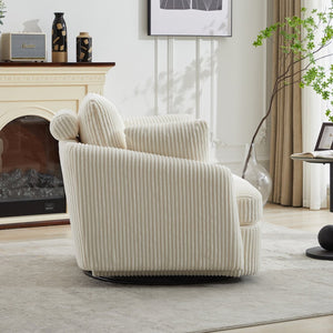 English Elm 40.55"w Oversized Swivel Lounge Chair Corduroy Upholstered Club Seat for Living Room Ivory W1298P202213