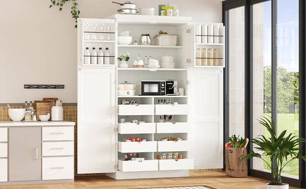 English Elm [assembly Included] Topmax Shaker Pantry Cabinet Tall Mdf Kitchen Storage with Pull-out Trays White SP000099AAK