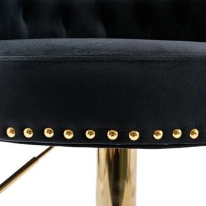 English Elm UNITED Velvet 360° Rotating Bar Chair with Diamond Stitching, Gold Frame, Plush Foam Seat, Adjustable Height Black W1568P361716