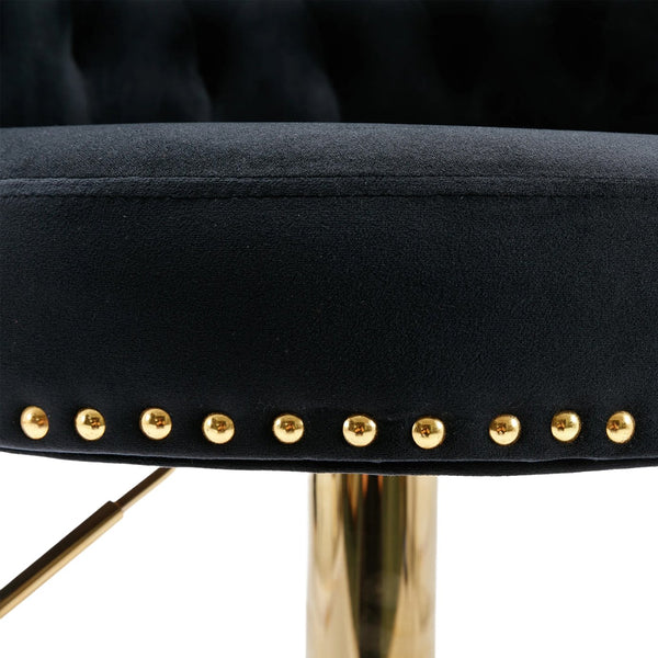 English Elm UNITED Velvet 360° Rotating Bar Chair with Diamond Stitching, Gold Frame, Plush Foam Seat, Adjustable Height Black W1568P361716
