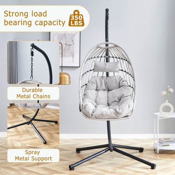 English Elm Grheavy-duty Iron Egg Chair Pe Rattan Woven Swing Seat for Patio or Living Room W2920P281903