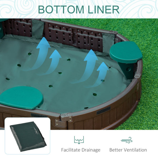 English Elm Outsunny Oval Hdpe Kids Sandbox with Cover and Four Built-in Seats for Backyard Play W2225P200382
