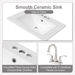 English Elm Christopher Knight Home® - 24" Bathroom Vanity with Ceramic Sink, Solid Wood Frame, Soft-Close Drawers & Ample Storage Appeal White N759P269734K
