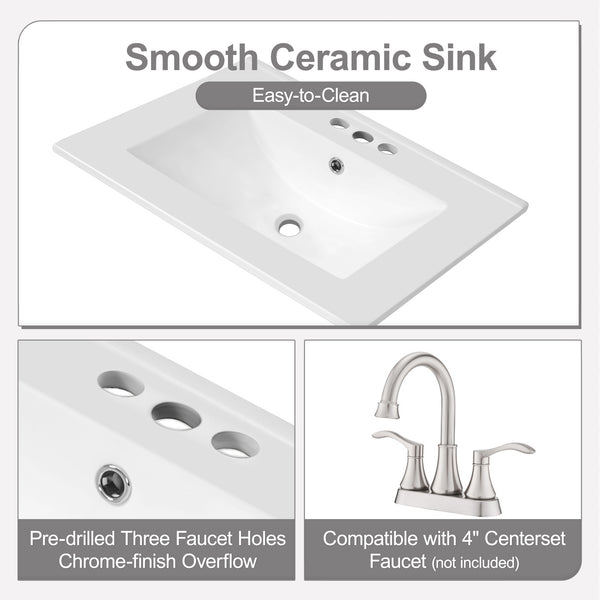 English Elm Christopher Knight Home® - 24" Bathroom Vanity with Ceramic Sink, Solid Wood Frame, Soft-Close Drawers & Ample Storage Appeal White N759P269734K