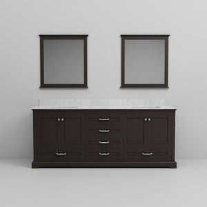 English Elm Espresso Double Bath Vanity With Carrara Marble Top & Mirrors – Elegant Storage For Luxurious Baths B2731S00820