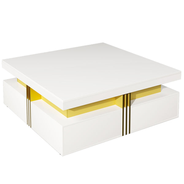 English Elm Modern Square Storage Coffee Table with 4 Drawers, 43.3" Top, Minimalist Durable MDF Design, White Glossy White CH359402AAK