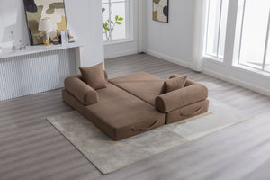 English Elm UNITED modular foldable sofa with metal frame, corduroy upholstery, side pocket & quick assembly convenience Brown W1568P375636