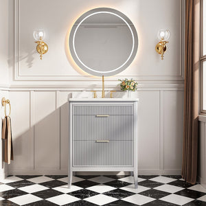 English Elm Fully Assembled 30'' Grey Freestanding Bathroom Vanity With Marble Top & Dual Handle Sets - Ready To Use! W1826P308972