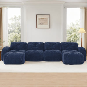 English Elm U-shaped Modular Velvet Sofa Tufted Cushions High Density Foam Living Room Sectional Blue W714S01624