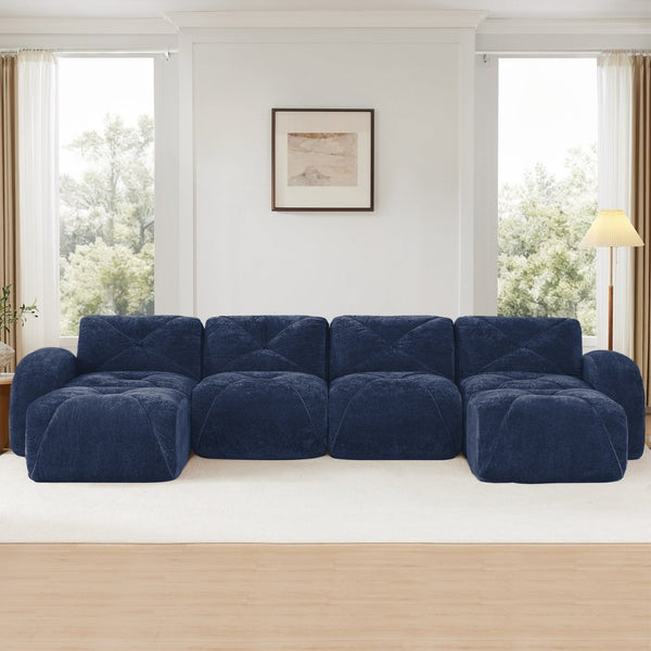 English Elm U-shaped Modular Velvet Sofa Tufted Cushions High Density Foam Living Room Sectional Blue W714S01624