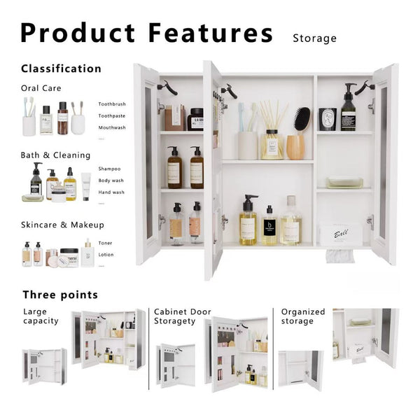 English Elm Led Aluminum Double Door Medicine Cabinet Anti Fog Mirror Bathroom Wall Mount W3083P370897