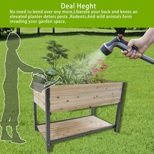 English Elm New Iron and Wood Raised Garden Bed with Drainage Ergonomic Height Outdoor Planter W1431P176217