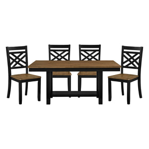 English Elm 2-tone Farmhouse Dining Set Seats Four with X-back Chairs and Trestle Storage Base B011S02211