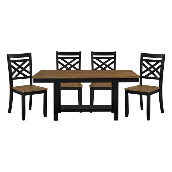 English Elm 2-tone Farmhouse Dining Set Seats Four with X-back Chairs and Trestle Storage Base B011S02211