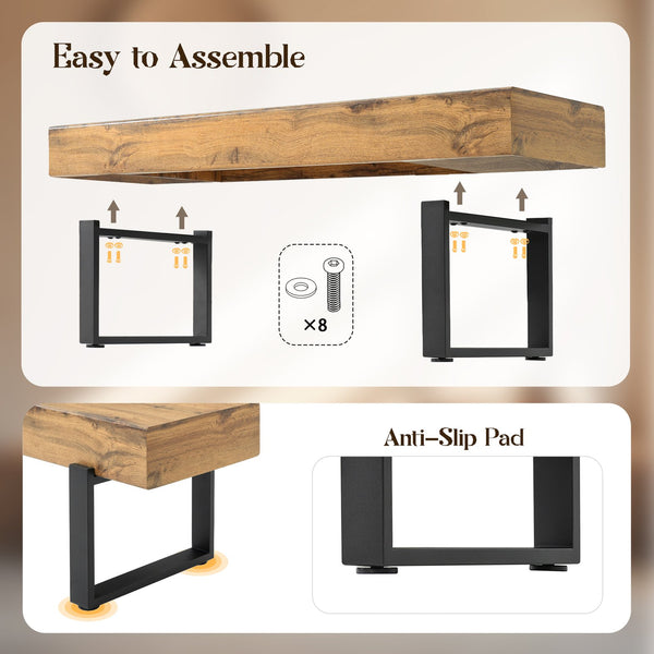 English Elm Upholstered Bench with Thick 5.5" MDF Top, Heavy-Duty Metal Legs, 550LB Capacity, Versatile Seating Natural Wood Wash N752P374152N