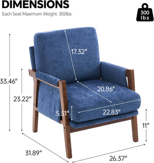 English Elm Mid-Century Solid Wood Accent Chair with Chenille Upholstery, Ergonomic Waist Support, Sturdy 300lb Capacity Navy T3903P372380