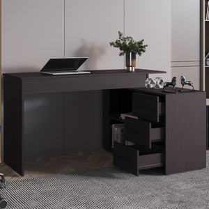 English Elm Wenge L-Shape Desk with 3 Drawers, Spacious Under-Desk Storage, Durable Melamine Finish for Office Elegance B062P380086