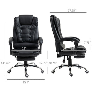 English Elm HOMCOM Ergonomic Executive Office Chair with Recline & Retractable Footrest, PU Leather, Lumbar Support W2225P229302