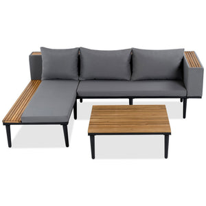 English Elm <old Sku Acacia Wood Outdoor Sectional Sofa with Chaise Coffee and Side Table Included Gray N704F201251E