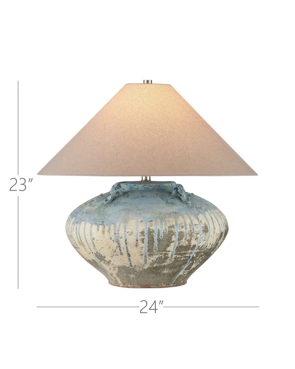 Currey & Company Catania Antique Blue Drip Table Lamp – Handcrafted Terracotta With Unique Glaze, 2ft Bold Statement Piece Blue Terracotta 6000-1044-currey-company