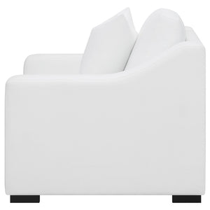 English Elm Chelan White Fabric Accent Chair with Sloped Arms Boxed Cushions and Cappuccino Wood Legs B062P440261