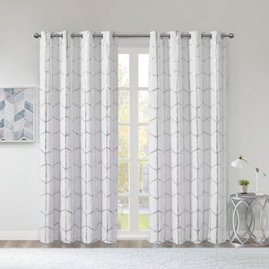 Intelligent Design Raina Casual Total Blackout Metallic Print Grommet Top Curtain Panel ID40-1808 White/Silver