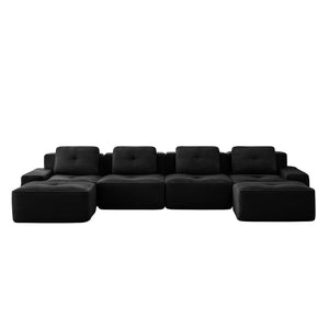 English Elm 153" Luxurious U-Shaped Modular Sectional Sofa With Deep Seating, No Assembly, Anti-Slip Design, Black W714S01482